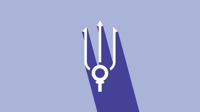 White Neptune Trident icon isolated on purple background. 4K Video motion graphic animation