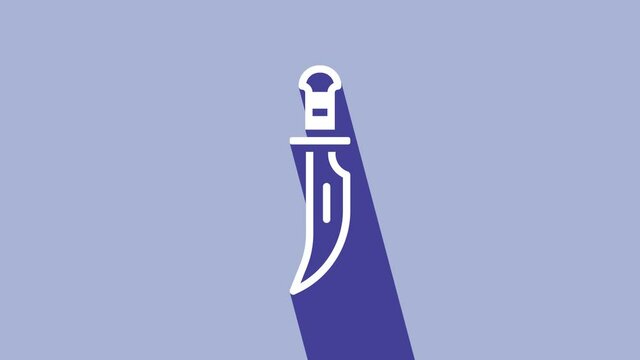 White Dagger icon isolated on purple background. Knife icon. Sword with sharp blade. 4K Video motion graphic animation