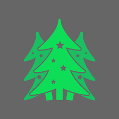 Three Christmas trees on a gray background. Vector icon of three Christmas trees isolated on gray background. Simple background for cards with Christmas trees for New Year and Christmas.