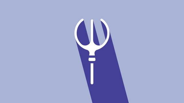 White Neptune Trident icon isolated on purple background. 4K Video motion graphic animation
