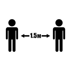 Social distance. Keep social distance vector icon. Icon for 1.5 meters distance between masked people. Social distance icon in flat style. Icon isolated. Vector illustration.