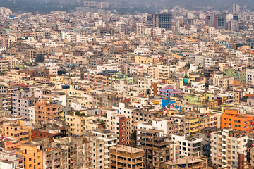 Naklejka premium Aerial view of cityscape, Dhaka, Bangladesh