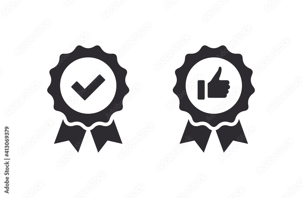 Wall mural Certificate icon. Premium quality. Achievement badge. Like icon. Hand like. Thumb up. Social media sign. Quality mark. Check mark icon. Vector check mark. Quality checking. Quality seal. Approval sign