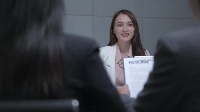 Business concept of 4k Resolution. Asian woman interviewing for a job at a company.