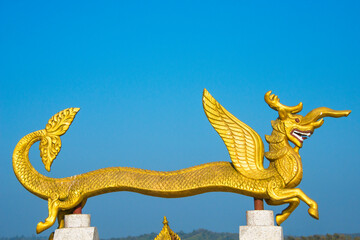 Fototapeta na wymiar Dragon statue in Golden Temple, the largest Theravada Buddhist temple in Bangladesh and has the country's second largest Buddha statue, Bandarban, Chittagong Division, Bangladesh