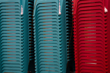many plastic chairs