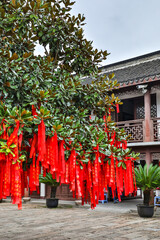 Asia, China, Zhujiajiao ('Venice of the East'), City God Temple, Red Ribbons of Wish to a Higher Power