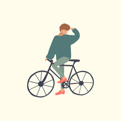 Hipster girl with the bike, flat design. Bike ride