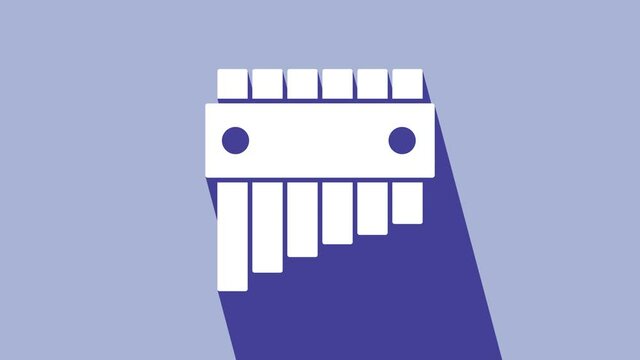 White Pan flute icon isolated on purple background. Traditional peruvian musical instrument. Folk instrument from Peru, Bolivia and Mexico. 4K Video motion graphic animation