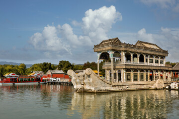 Naklejka premium Asia, China, Beijing, Marble Boat at the Summer Palace of Empress Cixi