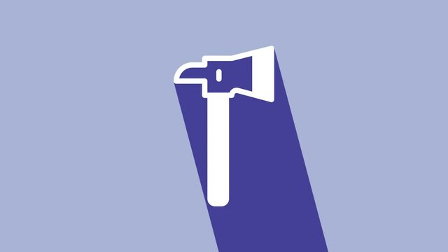 White Firefighter axe icon isolated on purple background. Fire axe. 4K Video motion graphic animation