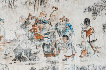 Mural telling the story of Journey to the West, Xuanzang and his followers, Dafo (Great Buddha) Temple, Zhangye, Gansu Province, China