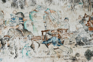 Mural telling the story of Journey to the West, Xuanzang and his followers, Dafo (Great Buddha) Temple, Zhangye, Gansu Province, China