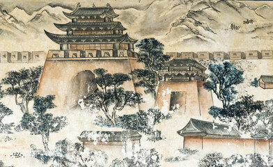 Mural telling the story of Journey to the West, Xuanzang and his followers, Dafo (Great Buddha) Temple, Zhangye, Gansu Province, China