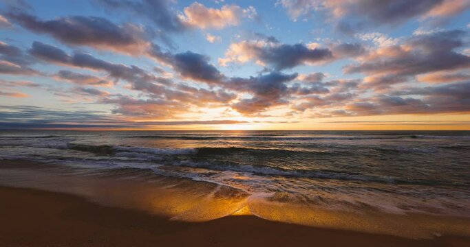 Paradise island beach and beautiful ocean sunrise, 4K video