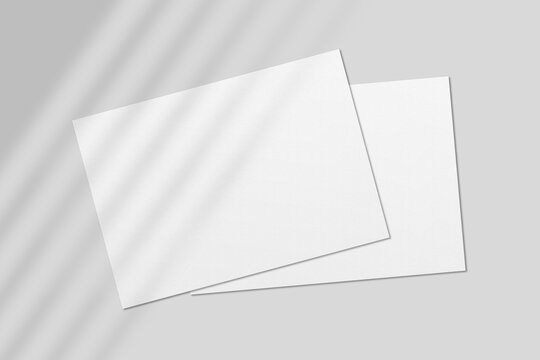 Realistic blank A4 landscape flyer brochure for mockup. Paper or poster illustration with shadow overlay. 3D Render.