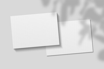 Realistic blank A4 landscape flyer brochure for mockup. Paper or poster illustration with shadow overlay. 3D Render.