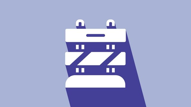 White End of railway tracks icon isolated on purple background. Stop sign. Railroad buffer end to destination. 4K Video motion graphic animation