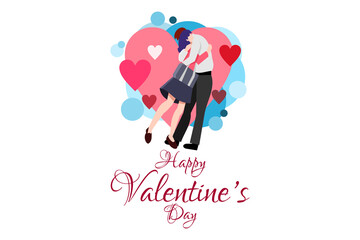 Vector illustration of Happy Valentine's Day with a drawing of a couple hugging in love pattern. Suitable for greeting card, poster and banner