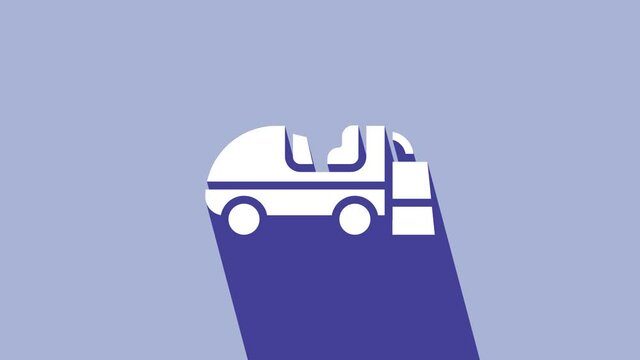 White Ice resurfacer icon isolated on purple background. Ice resurfacing machine on rink. Cleaner for ice rink and stadium. 4K Video motion graphic animation