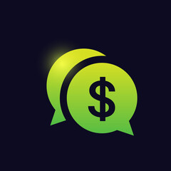 chat bubble with dollar sign speech communication glowing neon icon banking icons for ui and ux website or mobile app vector illustration