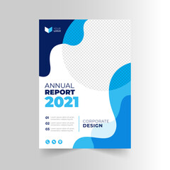 modern blue dynamic shape annual report cover template