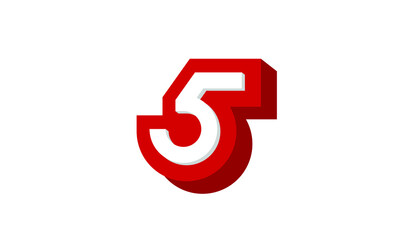 3D Number 5 Red Modern Cool Logo