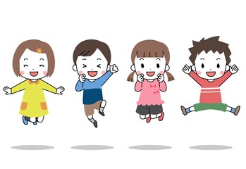 ジャンプする笑顔の子供たち　