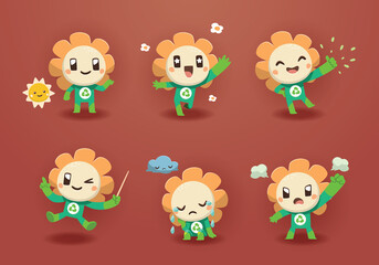 sun flower character mascot emotional set