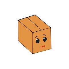 square box icon with cute emoticon. closed box with face vector illustration on white background. hand drawn vector. expression, kawaii box. doodle for logo, sticker, clipart, cover, poster, banner.