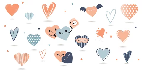 Foto op Aluminium Set doodle hearts. Valentine's Day. Colorful hearts on isolated white background. Vector illustration © elenshi
