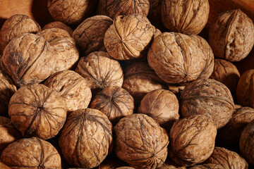 A bowl of English Walnuts in their shells