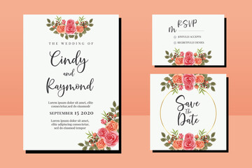 Obraz na płótnie Canvas Wedding invitation frame set, floral watercolor hand drawn Pink Rose Flower design Invitation Card Template