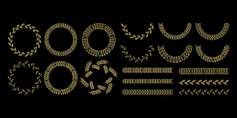 Winner award. Gold wreath on black background. Floral background. Quality design element. Stock image. EPS 10.