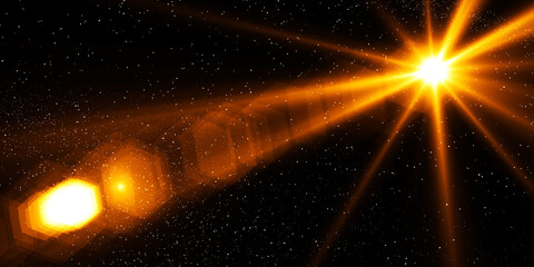 Light optical lens explosion effect. Sun light ray lens flare, colorful flare light beam explosion...