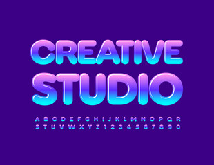 Vector colorful logo Creative Studio. Bright glossy Font. Bright candy style Alphabet Letters and Numbers 