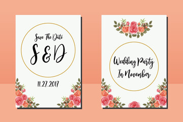 Wedding invitation frame set, floral watercolor hand drawn Pink Rose Flower design Invitation Card Template