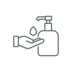 Hand sanitizer icon, line style. Washing hand with sanitizer liquid soap. Vector illustration. Design on white background. EPS 10