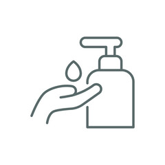 Hand sanitizer icon, line style. Washing hand with sanitizer liquid soap. Vector illustration. Design on white background. EPS 10