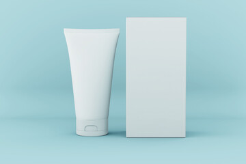 Minimalist minimalist cosmetic tube and box mockup template in front view