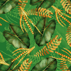 Print summer exotic jungle plant tropical palm leaves. Pattern, seamless floral background. Nature wallpaper.