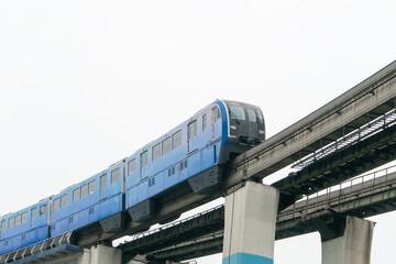 Light rail runs on bridges at high speed in Chongqing, China