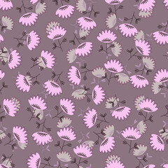 Seamless floral pattern based on traditional folk art ornaments. Colorful flowers on color background. Scandinavian style. Sweden nordic style. Vector illustration. Simple minimalistic pattern.