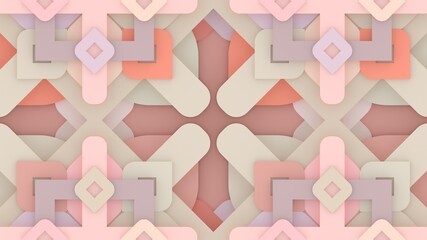 3d Seamless Abstract Geometric Pattern in Pink–Coral and Beige Color Tone