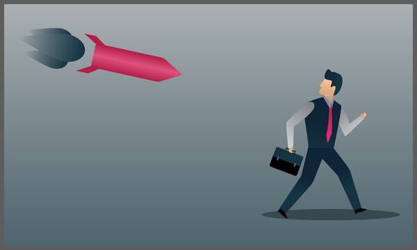 
vector illustration of a businessman running away while a flare is following him