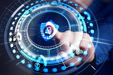 Cyber security data protection business technology privacy concept. Young businessman  select the...