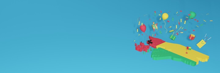 Map of Guinea Bissau combined with flags for social media and website background covers, addition
Balloons, gift boxes and bags to celebrate National Shopping Day and National Independence Day in 3d r