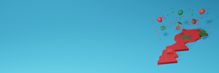 Morocco map combined with flags for social media and website background covers, addition
Balloons, gift boxes and bags to celebrate National Shopping Day and National Independence Day in 3d rendering