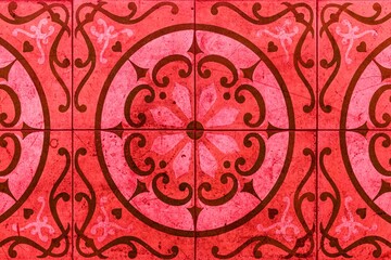 Vintage antique red ceramic tile pattern texture and seamless background