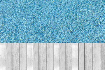 Old white wooden floor by the pool